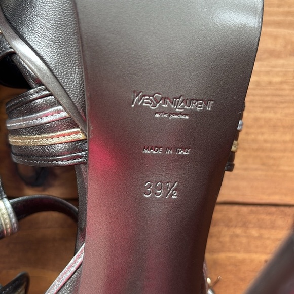 Yves Saint Laurent | Leather Metallic Silver and Gold Tribute Platform Sandals - Picture 15 of 15